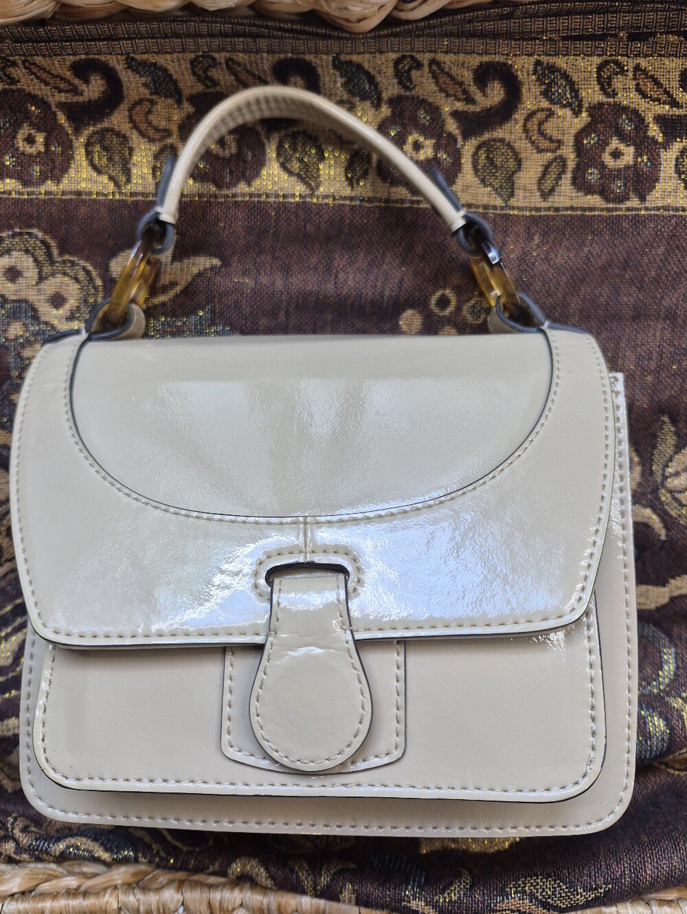 Vintage Hobo International Patent Leather Top Handle Satchel Bag Tortoiseshell